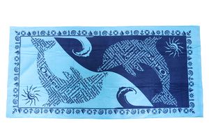 Großes maritimes Handtuch „Ostsee Delfine“ in schwarz türkis, Badetuch Strandtuch 100% Baumwolle Velours und Frottee Urlaub 75*160cm