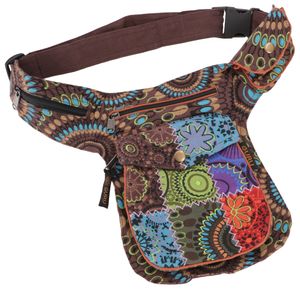 Stoff Sidebag & Patchwork Hüfttasche, Goa Gürteltasche, Bauchtasche aus Nepal - Braun, Unisex - Erwachsene, Baumwolle, 28*20*3 cm, Festival- Bauchtasche Hippie
