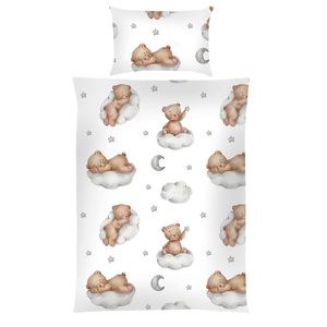 Kinder Bettwäsche 2-tlg (100x135cm / 40x60cm) Bettdecken Set, 100% Baumwolle - Babybettwäsche mit Motiv - Bärchen Wolke