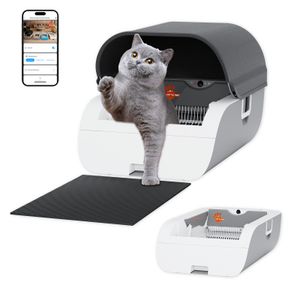 AstroPet selbstreinigende Katzentoilette mit Einklemmschutz und Geruchs-Neutralisierung, App Steuerung, viel Platz, kompatibel auch für schwere Katzen(Weiß)