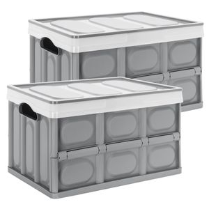 Yorbay 2er-Set 55L Profi klappbox Transportbox Mit Deckel,Faltbarer Aufbewahrungsbox mit Handgriff,Stapelbare Kisten Storage Box Faltboxen Stapelboxen Für Aufbewahrung Und Transport,PP,Grau (55L)