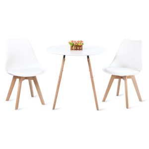 IPOTIUS Sada 2 jídelních židlí s masivní bukovou nohou, skandinávský design Čalouněné kuchyňské židle Židle dřevo, bílá