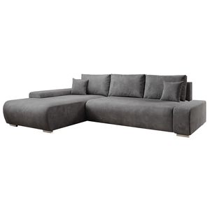 Juskys Sofa Iseo Links - L Form, Schlaffunktion, Stoff, modern & bequem - Couch Dunkelgrau