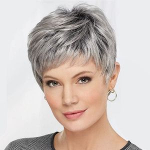 Frauen Kurze Perücke Graues Haar ,Charming Echthaar-Perücke für Frauen