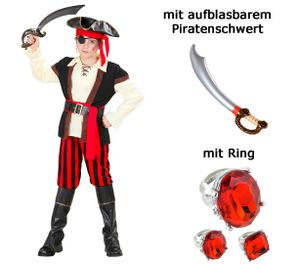 Kinder Verkleidung Abenteuer Pirat -  Seeräuber mit Ring + Schwert 128 - 158 cm M - 140 cm