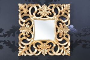 Prunkvoller Barock Wandspiegel 76 x 76 cm Gold - Goldener Spiegel quadratisch   Barock Wandspiegel  Gold Antik, Höhe 76 cm, Breite 76 cm, Edel & Prunkvoll