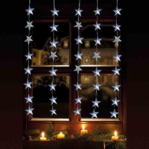 FHS LED-Vorhang 1 x 1,2 m, 5 Stränge x 8 Stern-Ornamente IP44 Außenadapter ****