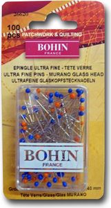 Bohin Ultrafeine Glaskopfstecknadeln aus vernickeltem Stahl,  Inhalt 100 Stück