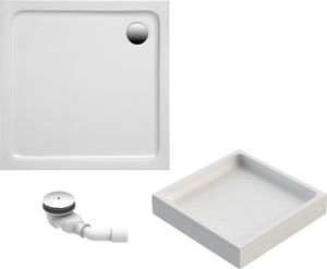 Schulte Duschwanne Modell Adria, Weiß Sanitäracryl, 90x90 cm, Höhe 14 cm, inkl. Set Hartschaum-Wannenträger + Ab- und Überlauf