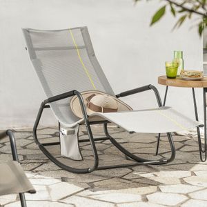 SoBuy OGS47-HG Schaukelliege Garten Sonnenliege mit Seitentasche Gartenliege Relaxstuhl Liegestuhl Schwingliege Hellgrau bis 120 kg belastbar BHT ca: 145x84x57cm