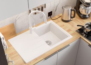Spülbecken Weiß 78x50cm, Granitspüle 1 Becken + Ablauf-Set, Küchenspüle ab 45er Unterschrank - Mailand von Primagran