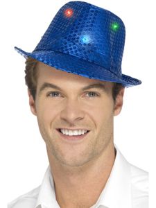 Pailletten Trilby Hut mit LED blau