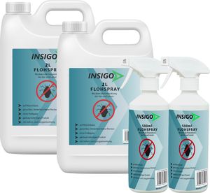 INSIGO 2x2L + 2x500ml Anti-Flohspray, Mittel gegen Flöhe, Flohschutz, Katzenfloh, Hundefloh, Insektenschutz, gegen Ungeziefer & Parasiten, Innen & Außen