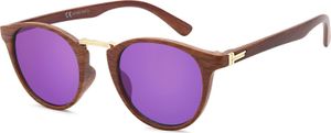 styleBREAKER Damen Panto Sonnenbrille in Holz Optik runde Gläser, Nasensteg aus Metall, Vollrand Kunststoff Gestell 09020083