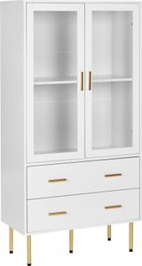 BELIANI Vitrinenschrank Weißes MDF mit Glastüren und 2 Schubladen Goldene Akzente