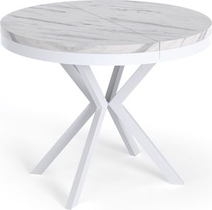 Runder Ausziehbarer Esstisch - Loft Style Tisch mit Weißen Metallbeinen - 100 bis 180 cm - Industrieller Quadratischer Tisch für Wohnzimmer - Kompakt - 100 cm - Weiß Marmor