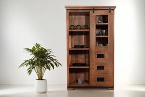 Vitrine Akazienholz massiv nussbaum Glasvitrine 100 x 175 x 43 cm LIBRO