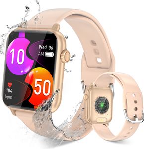 Smartwatch Damen Herren,1.96"HD Fitness Tracker Uhr mit 100+ Sportmodus Blutdruckmessung Schlafmonitor Pulsmesser Schrittzähler Aktivitätstracker-Gold