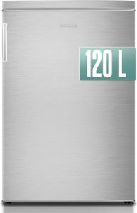 HEINRICHS Getränkekühlschrank 120L klein kompakt leise: 40db mit Gefrierfach( 13L) Mini-Bar; Tisch-Kühlschrank; Mini Kühlschrank mit Gefrierfach Inox