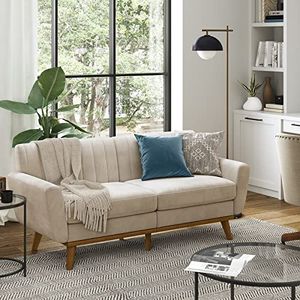 VASAGLE 3-Sitzer Sofa, Couch für Wohnzimmer, für Wohnungen, Homeoffice, Beine aus Massivholz, einfacher Aufbau, Mid-Century Stil, 191 x 80,5 x 86 cm, beige LCS030M01