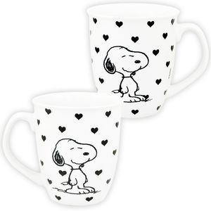 The Peanuts Tasse Snoopy - Herzen Tasse Kaffeetasse Kaffeebecher Weiß aus Keramik 280 ml
