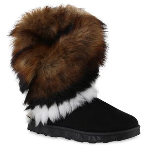 VAN HILL Damen Warm Gefütterte Winter Boots Stiefeletten Kunstfell Schuhe 839605, Farbe: Schwarz, Größe: 38