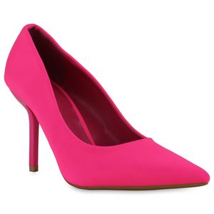 VAN HILL Damen Spitze Pumps Stiletto Klassische Stoff Absatz-Schuhe 839349, Farbe: Neon Pink, Größe: 39