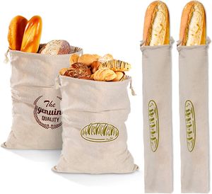 4er-Pack Leinen-Brotbeutel, wiederverwendbar, mit Kordelzug, große, ungebleichte Beutel für Brot, französisches Brot, selbstgemachtes Brot und andere Lebensmittel