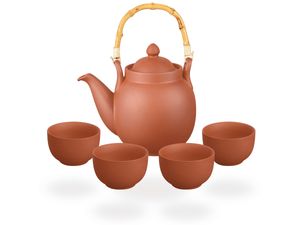 Tenno Teeservice / Teeset / Ton Teekanne mit Sieb 1,6 liter und 4 Tassen je 130ml, handgefertigt