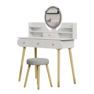 Vicco Vanity table Edda, 100 cm with LED mirror and stool, White