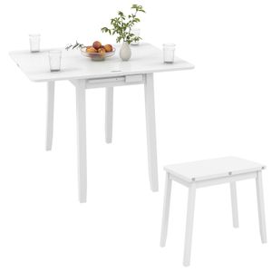 Jedálenský stôl pre 2-4 osoby, Skladací kuchynský stôl so skrytým úložným priestorom, Jedálenský stôl z kaučukového dreva, Rozťahovací skladací stôl s nosnosťou do 100 kg (biely)