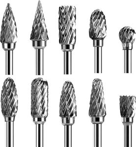 Hartmetall Frässtifte Set, 10 Stück Doppelschnitt-Frässtifte mit 3mm Schaft kompatibel mit Dremel, Drehwerkzeug Zubehör für Schleifen, Schnitzen, Metallpolieren, Gravieren, Bohren