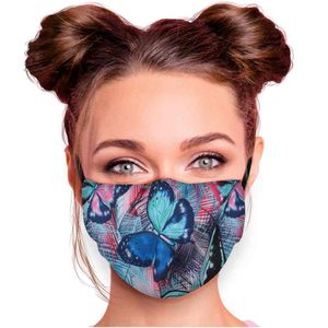 Mundschutz Nasenschutz Behelfs – Maske, waschbar, Filterfach, verstellbar, Motiv Schmetterlinge multicolor