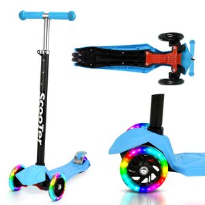 SWANEW Kinderroller Funscooter Tretroller Kickroller 3-Rad-Kinderroller LED-Räder bis 50 kg Höhenverstellbar Blau