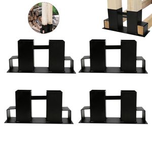 Fiqops Holzstapelhilfe 4er Set, beschichteter Stahl, schwarz, DIY Holzunterstand für Kanthölzer, Holzaufbewahrung 4er