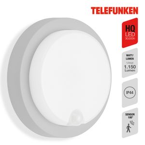 Telefunken DORTMUND - LED-Außenleuchte - 315304TF - Bewegungsmelder - Erfassungsbereich 8 m - Zeiteinstellung 75 Sek. - Dämmerungssensor - neutralweiß 4000K - IP44 - 30.000 h - Ø17 x 5,7 cm