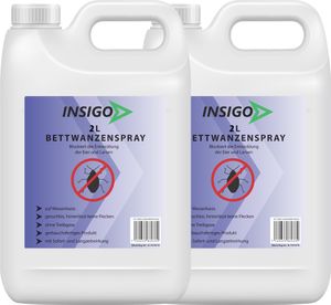 INSIGO 2x2L Anti-Bettwanzenspray, Mittel gegen Wanzen, Bettwanzenbefall, Wanzenschutz, blockiert Eier & Larven, auf Wasserbasis, fleckenfrei, geruchsarm, Langzeitwirkung, gegen Ungeziefer Parasiten