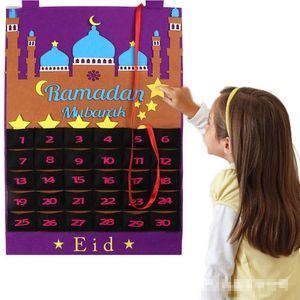2024 Filz Ramadan Eid Mubarak Countdown Kalender Muslim Hängende Eid-Hängekalender Eid Islamische Party Dekoration Kinder Lila Eid-Countdown-Kalender
