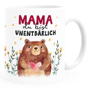 Kaffee-Tasse Muttertag lustig Spruch Mama du bist unentbärlich Bär Geschenk Geburtstag Mutter SpecialMe® Uni-Weiß Keramik-Tasse