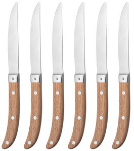 WMF Ranch Steakmesser Set 6-teilig, Spezialklingenstahl geschmiedet, Cromargan Edelstahl mattiert, Eichenholz geölt