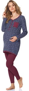 Damen Umstands Pyjama mit Stillfunktion BLV50-125, Farbe:Marineblau Sterne/Weinrot, Größe:XL