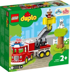 LEGO 10969 DUPLO Town Feuerwehrauto Spielzeug, Lernspielzeug für Kleinkinder ab 2 Jahren, Set mit Blaulicht und Martinshorn, Feuerwehrmann und Katze, für Mädchen und Jungen