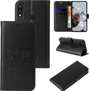 Handyhülle für Samsung Galaxy A20e Floral Blumen Schmetterling Flip Cover Hülle Case Klapphülle Handytasche Farbe: Schwarz