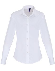 Premier Workwear Damen Popeline Stretch Bluse langarm PR344 white M