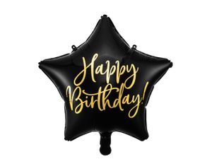 Folienballon Stern mit Schrift Happy Birthday 40cm schwarz / gold