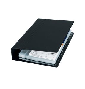 SIGEL VZ300 Visitenkarten-Ringbuch, einreihig, schwarz, matt, mit 25 Sichthüllen, Register A-Z, 4-Ring-Mechanik