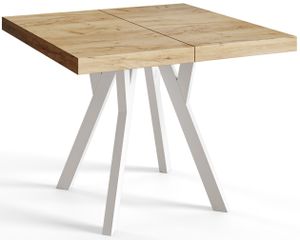 Čtvercový jídelní stůl RICO, rozkládací stůl, velikost: 90-190X90X77 cm, barva stolu v obývacím pokoji: CRAFT, s dřevěnými nohami v bílé barvě
