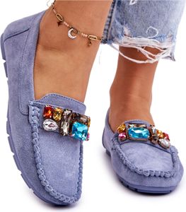 Damen Wildleder Loafer mit Kristallen Blau Lucille 37