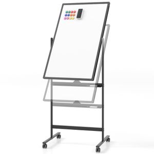 COSTWAY Doppelseitiges mobiles Whiteboard, 60 x 90 cm, höhenverstellbares magnetisches Whiteboard mit Rollen, Ständer und Stiftablage, inkl. Zubehör für Schule, Büro, Zuhause (Schwarz)