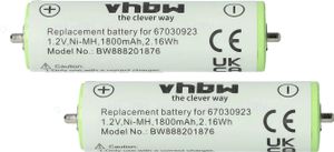vhbw 2x Akku kompatibel mit Panasonic ERGY10CM, ERDGP72, ERGY10CM503, ER1611, ER-1611, ER203, ER389, ER204 Rasierer (1800 mAh, 1,2 V, NiMH)